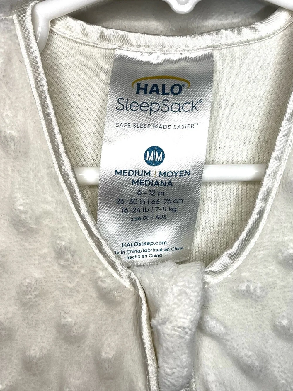 HALO Medium SleepSack Ivory Plush Wearable Blanket 6-12 months
